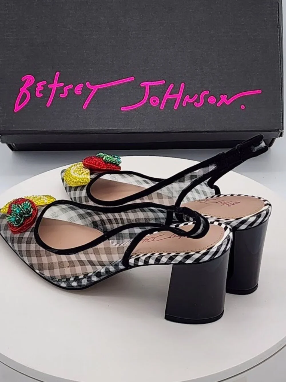 Betsey Johnson Laney Black Fruit Rhinestone Slingback Pumps Women’s Size 6.5 - Picture 4 of 10